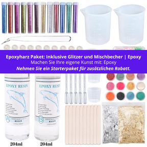 Epoxyharz Paket: Inklusive Glitzer und Mischbecher | Epoxy