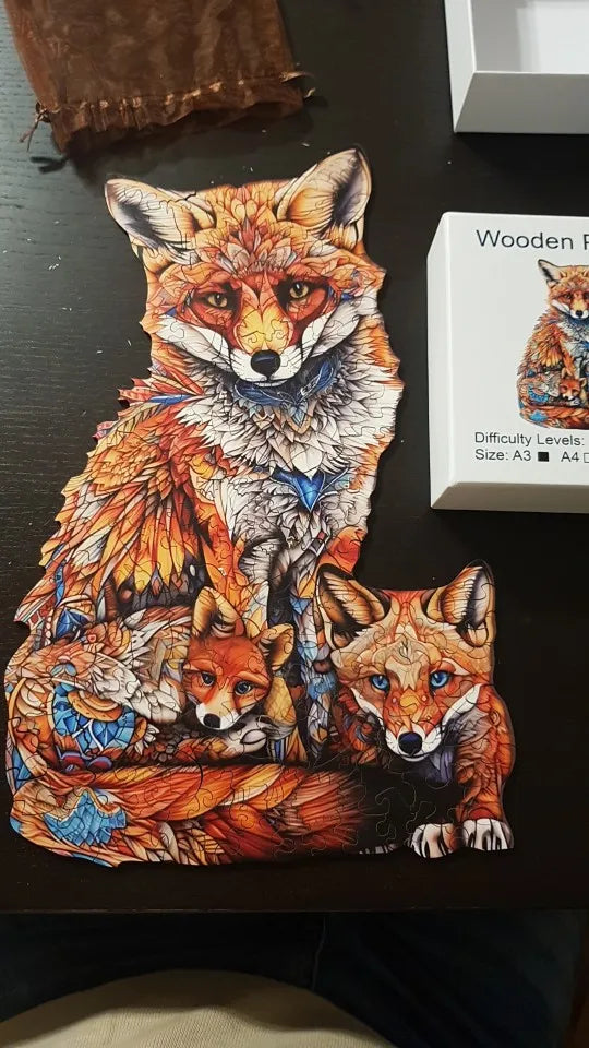 Fuchs mit kleinen Füchsen | 2D Holzpuzzle