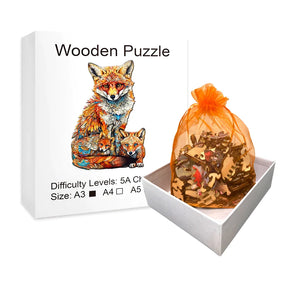 Fuchs mit kleinen Füchsen | 2D Holzpuzzle