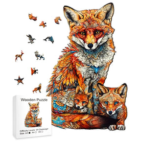 Fuchs mit kleinen Füchsen | 2D Holzpuzzle