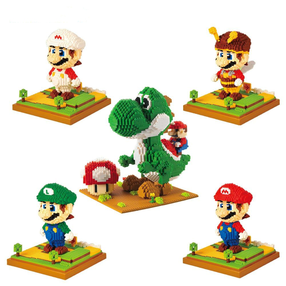 Yoshi En Mario Op Bouwplaat Bouwblokjes